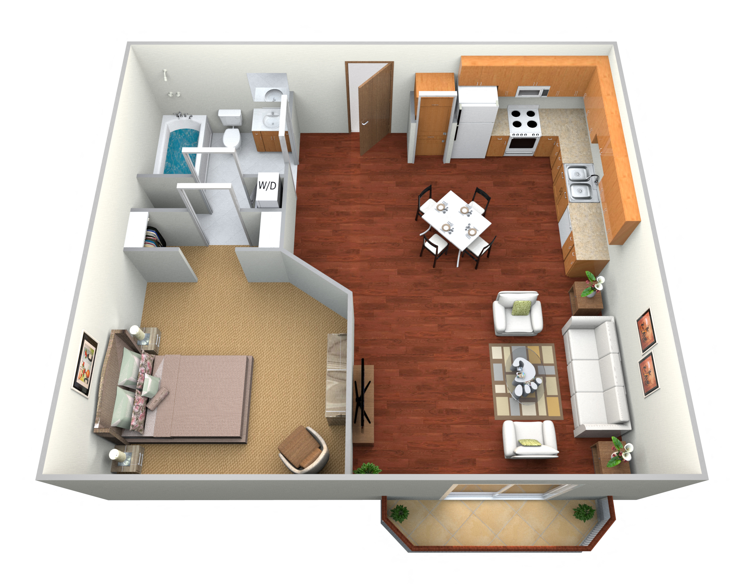 1 Bed 1 Bath Floor Plan at Courtyard Apartments, Moorhead, MN, 56560